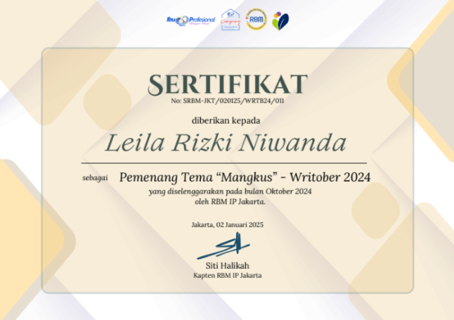 Sertifikat Pemenang Tema Writober - Mangkus